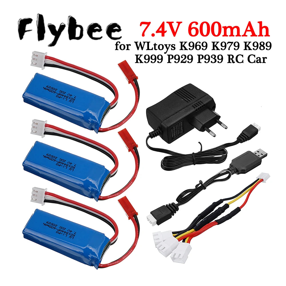 7.4V 600mAh Lipo Battery Charger for WLtoys K969 K979 K989 RC Car for XK A280 A160 A300 RC Aircraft Spare Parts 2s 7.4v Battery