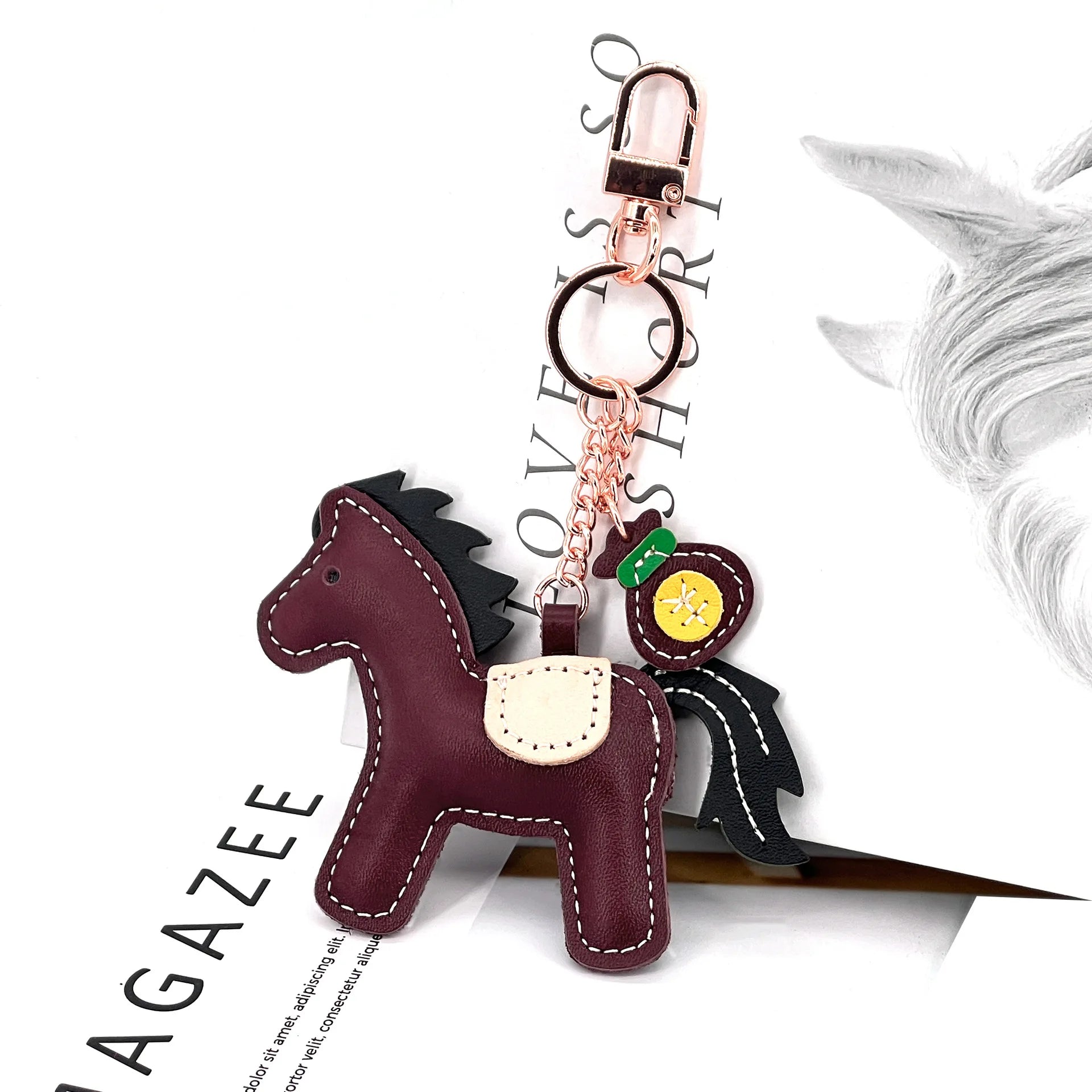 New Trendy Cow Leather Pony  Key Ring Handbag Pendant Cute Horse Keychain Luggage Bag Parts Accessories