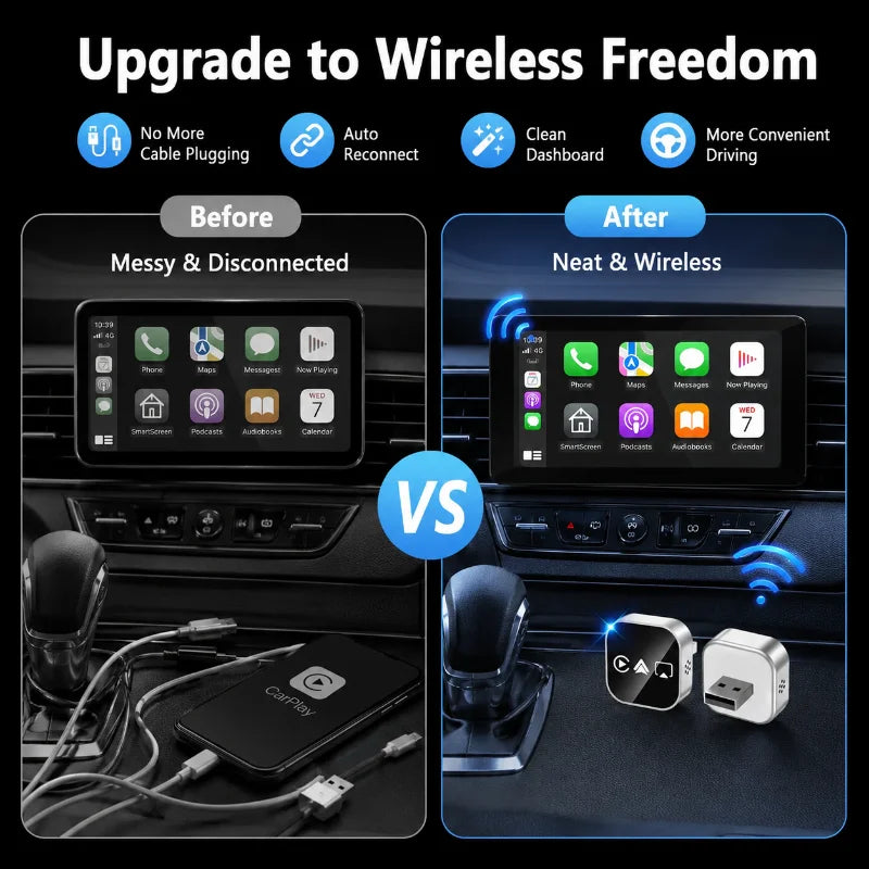 Mini 4-in-1 Wireless CarPlay Dongle 2026 New Upgrade Convert Wired To Wireless Android Auto AirPlay Mirror Link USB Plug & Play