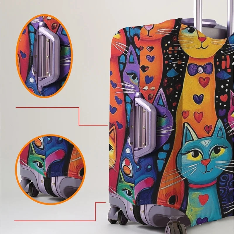 Colorful Rainbow Cat Shadow Pattern Luggage Protective Cover, suitable for 18-32 inch luggage covers, luggage handle gloves, tra