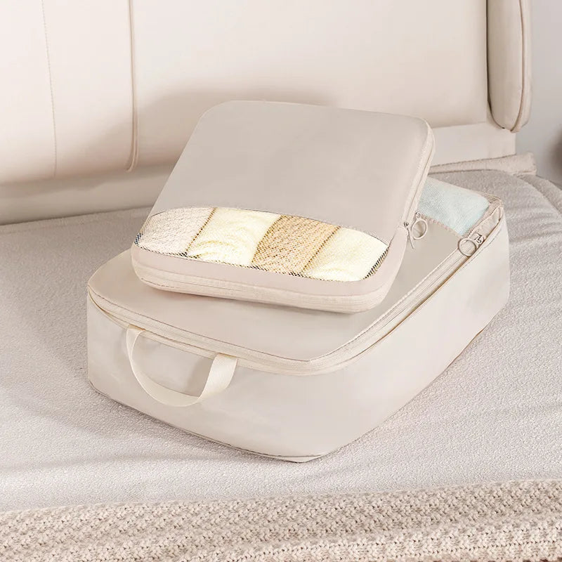 2pcs Set Soft Travel Organizer Storage Bag Suitcase Packing Cubes Set Portable Luggage Clothes Underware Tidy Pouch Compressible