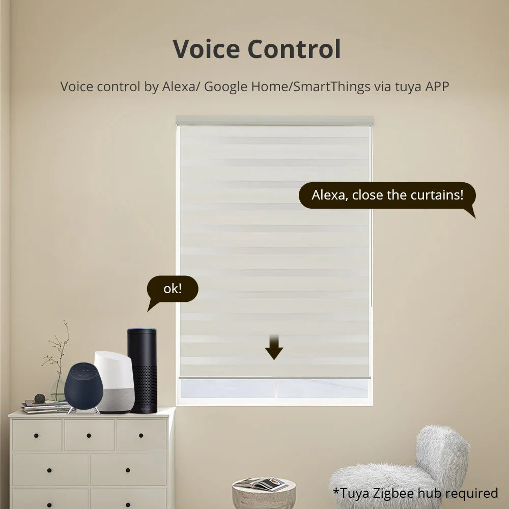 Zigbee Smart Electric Blind Motor for Aluminum Roman Shade Honeycomb Curtain Work with Tuya App Alexa Google Home Voice Control
