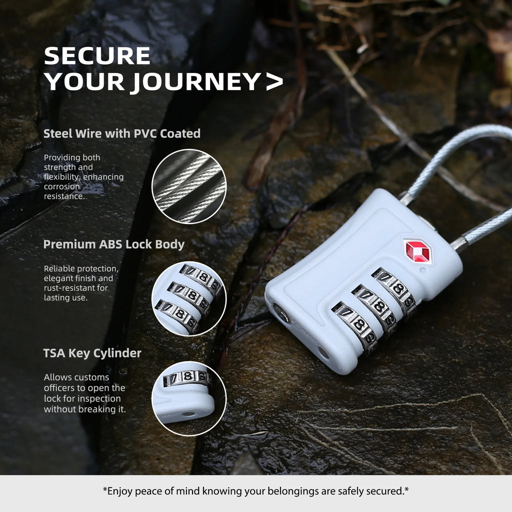 Portable TSA Customs Lock Gym Luggage Customs Lock Password Padlock Password Lock Anti-theft Code Padlock with Steel Cable