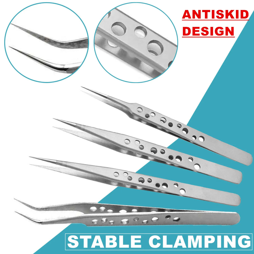 10Pcs Tweezers Set With Bag Ceramic Industrial Electronic ESD Stainless Steel Anti-Static Precision Tweezer Kits Repair Tools