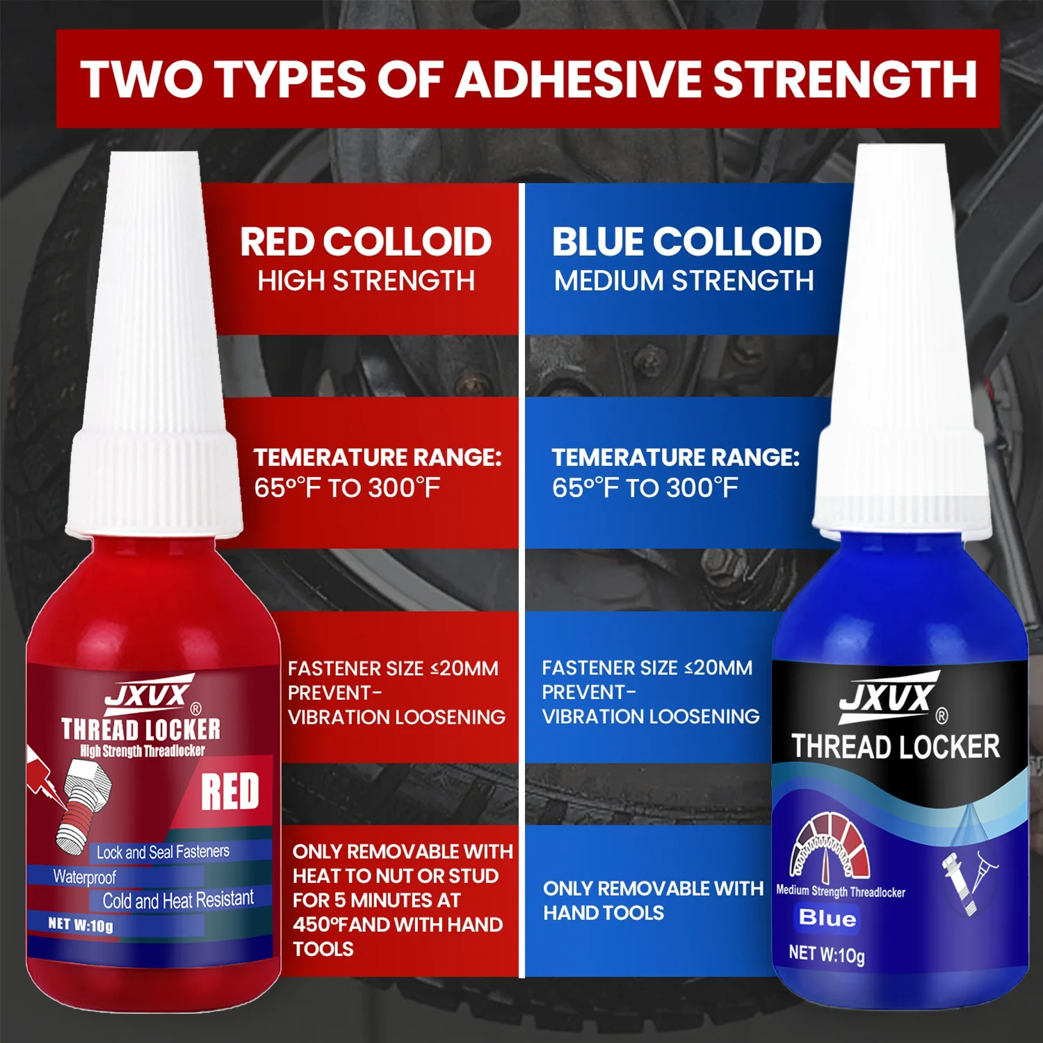 Threadlocker Blue/Red removable Universal Threadlocking compound Anaerobic adhesive Sealant For Bolts/Nuts/Fasteners - Prevents Loosening/Corrosion, oil-resistant, high-temperature resistant Assemblies.