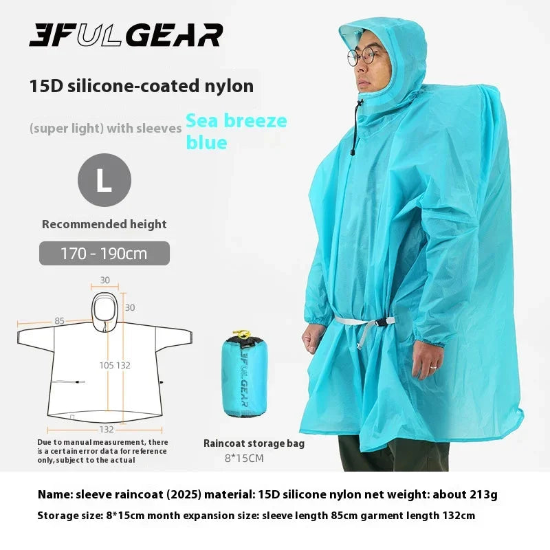 3F UL GEAR Sleeve Raincoat Outdoor Ultralight 15D/20D/220T Nylon Rain Jacket Waterproof Cycling Hiking Jackets Poncho Raincoat