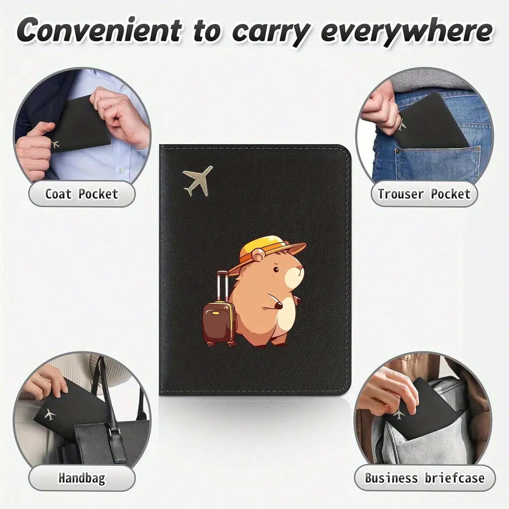 Capybara Pattern Print Passport Wallet Set 2 Pcs Passport Holder  Ticket Holder Passport Lightweight Travel Card Holders