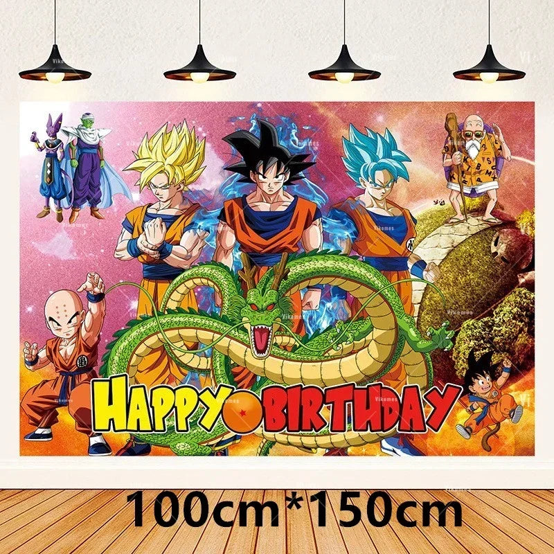 Dragoned Ball Z Balloons Happy Birthday Banner Goku Vegeta Ballons Party Decoration Plate Disposable Tableware Cake Topper Toy