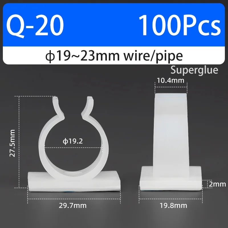 Q-type Cable Clips Holder Self-Adhesive Strong Glue Nylon PA66 Storage Cable Tie Water Pipe Clamp Fixing Seat No Drilling