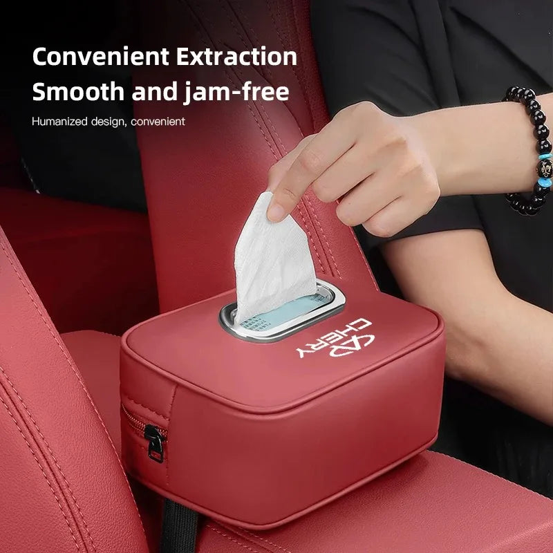 Leather Car Tissue Box For CHERY PU Leather Hanging Tissue Bag Sun Visor/Seat Back/Armrest Mounted Paper Towel Storage For CHERY