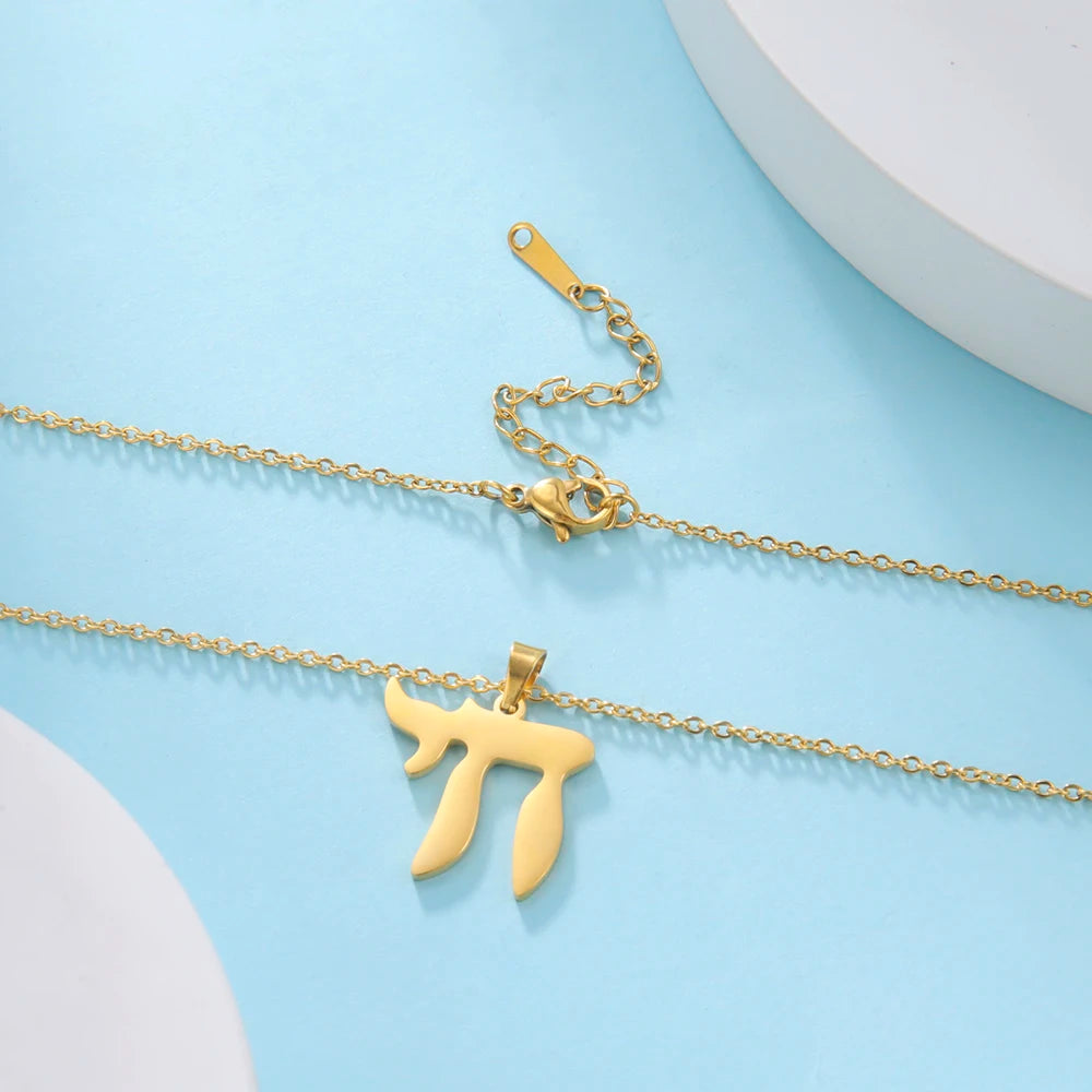 Dawapara Hebrew Letter Hai Chai Necklace Sign of Life Stainless Steel Jewelry Traditional Religious Judaic Jewish Hanukkah Gift