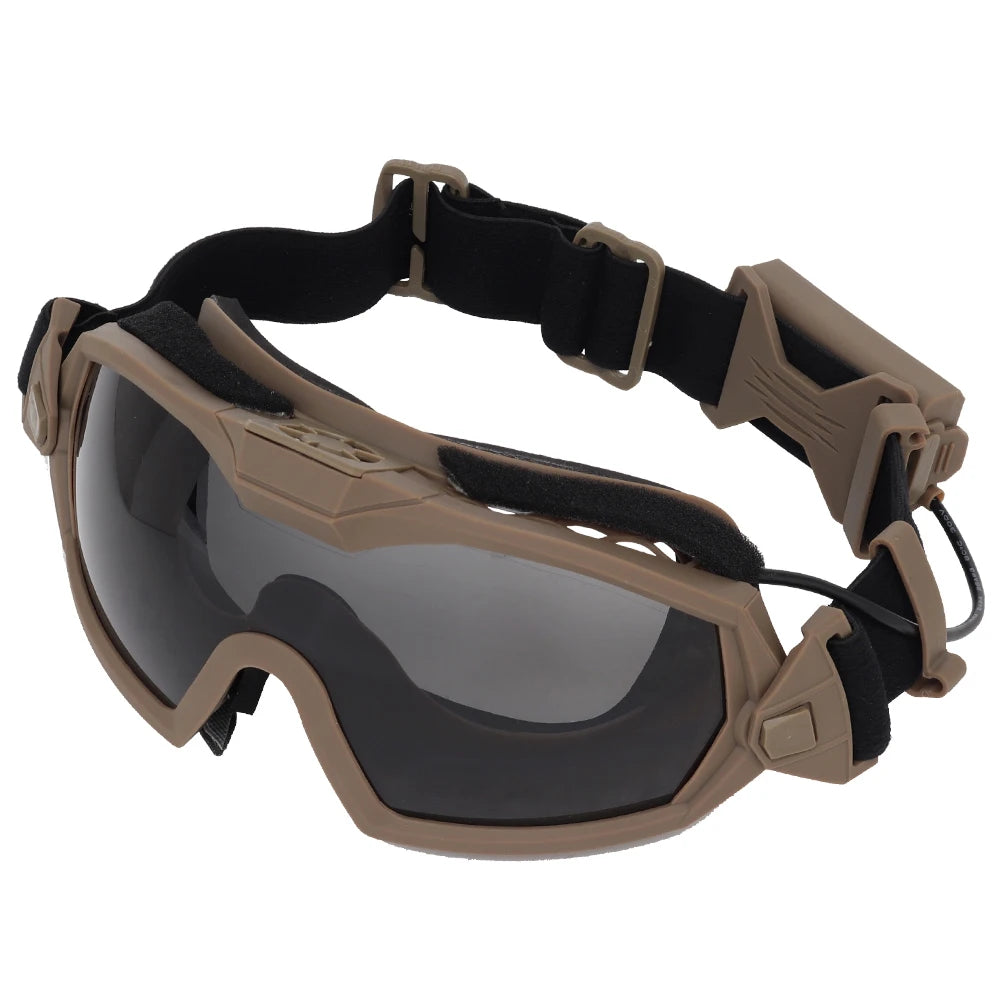 Tactical Anti-fog Goggles Ski Airsoft CS Protective Glasses Transparent Black 2 Lens Motocross Dustproof Goggles with Micro Fan