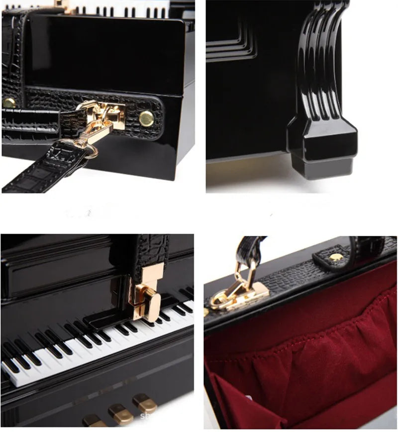 2024 Designer Women High-end Pu Leather Handbags Fashion Piano Shape Shoulder Travel Bag Luxury Ladies Small Box Crossbody Bags