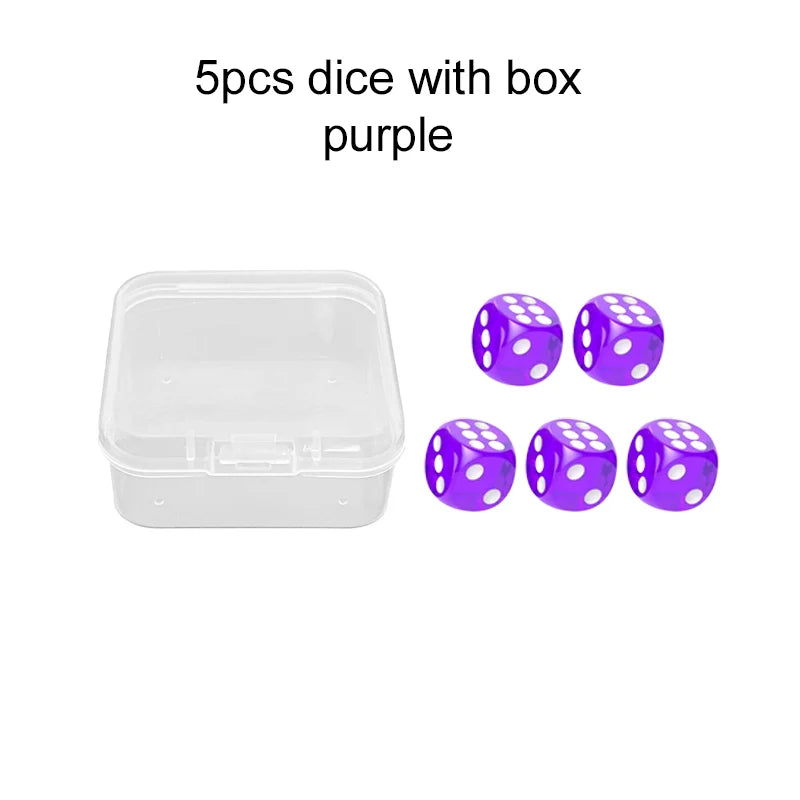 5pcs Six Sided Dice 14mm with Storage Box Transparent Color Acrylic Entertainment Board Game Accessories Gambling Props TMZ