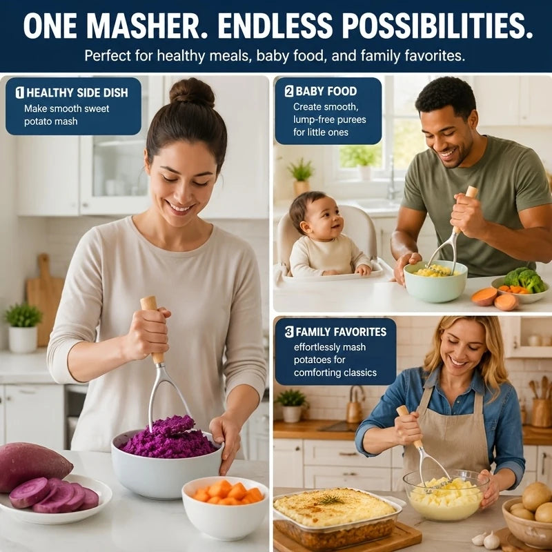 New Thickened 304 Stainless Steel Potato Masher for Food Making and Crushing Small Tool