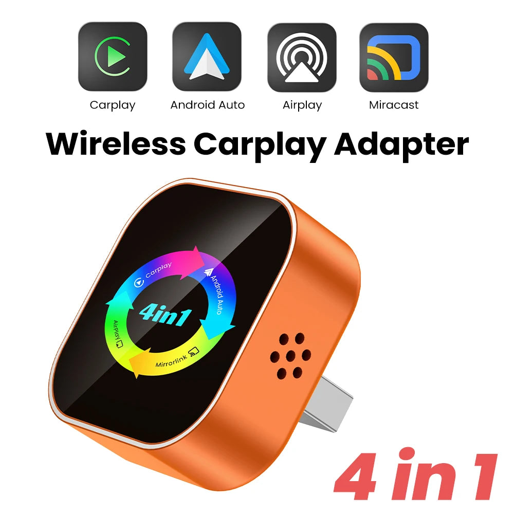 2026 4 in 1 Wireless CarPlay Dongle Android Auto Adapter Airplay Mirror Link for Apple Android USB Plug and Play 5GHz WIFI