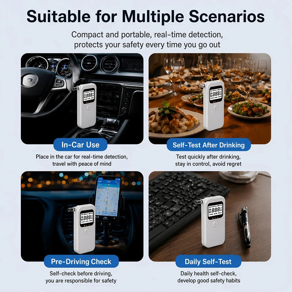 Alcohol Breathalyzer Tester LCD Display Voice Announcements Digital Alcohol Concentration Tester Home Drunk Driving Analyzer