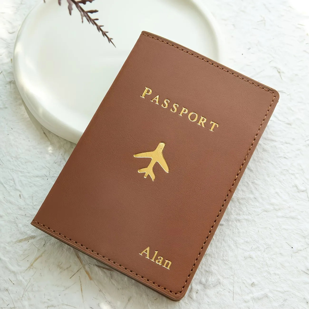 Custom Personalized Hot Stamping Passport Holder with a Custom Golden Monogram Name, Made of Faux Leather