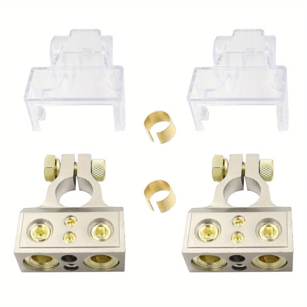 2 Car Battery Terminal Clamps with Shell and Ring 1/0 2 4 8 GA AWG Gauge Positive and Negative Ports