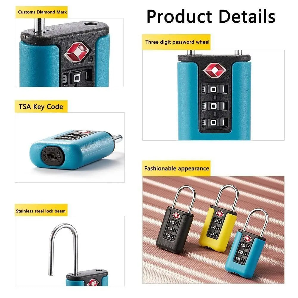 Durable TSA 3 Digit Combination Lock Anti-theft Security Customs Password Lock Contrast Color Padlock Travel Luggage Code Lock