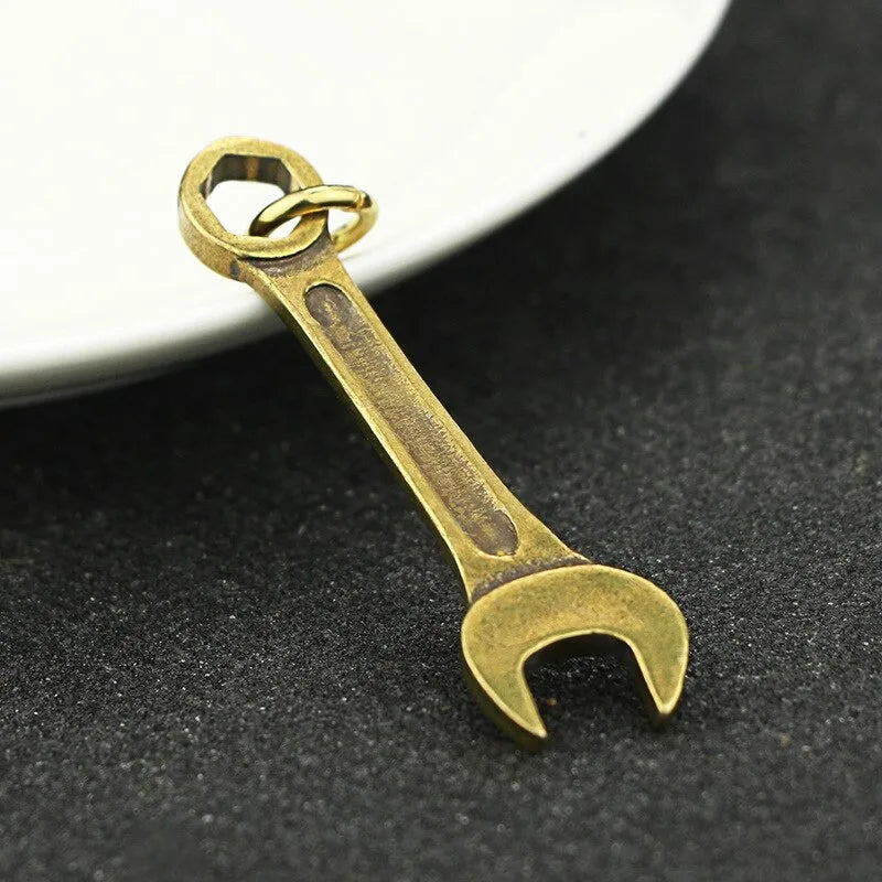Vintage Solid Brass Wrench Key Chain Handmade Pure Copper Mini Spanner Keychain Pendant for Motorcycle Car Tool Keyring