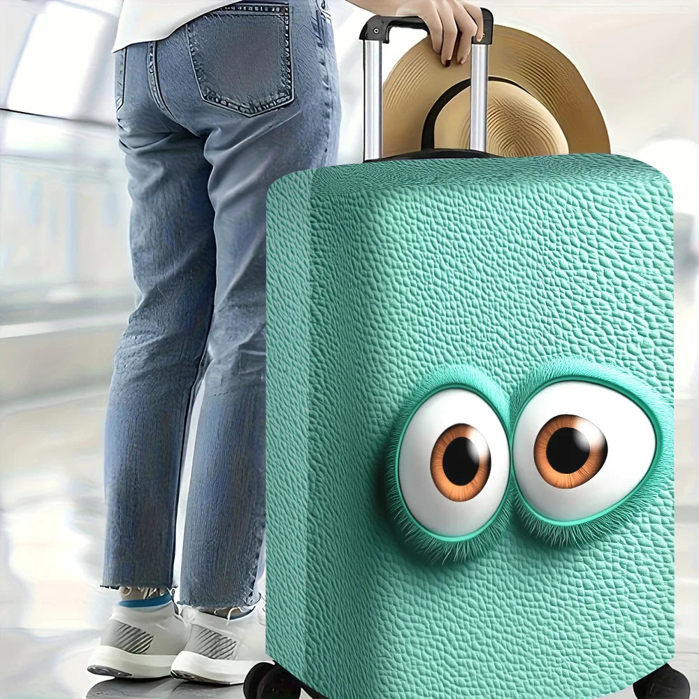1PC Cartoon Large Eye Print Luggage Cover for luggage sizes 18-32 inches; dust and elastic travel accessories to effectively