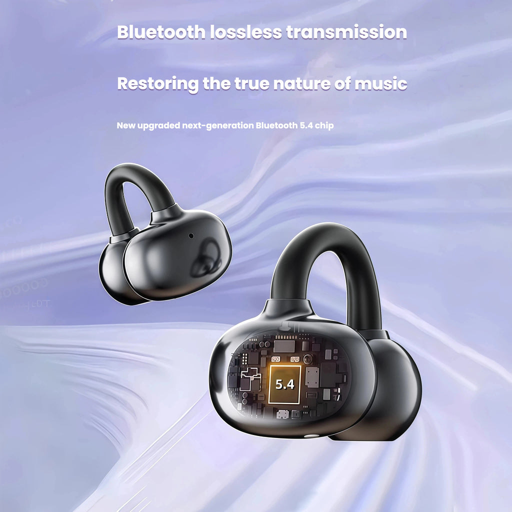 Wireless Open Earbuds with OWS Clip-On Design, Pure Stereo Sound, Call Noise Reduction, Rechargeable Battery, USB Charging