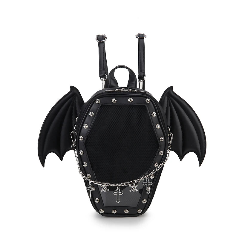 Gothic Punk Coffin Shape Ita Bag Women Clear Backpacks Dark Lolita Handbag and Shoulder Bag Girls Cosplay Designer 2 Insert