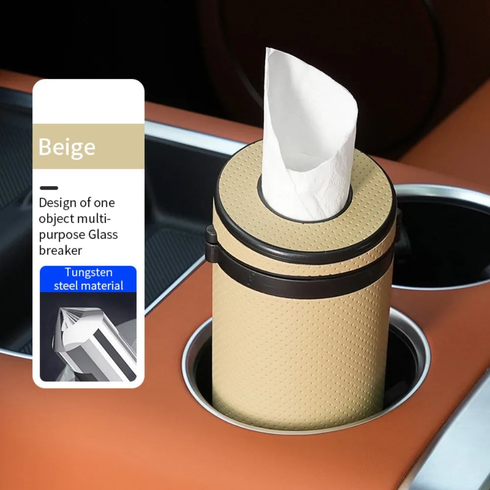 Durable Round Car Tissue Box Portable Multifunction Paper Storage Box Safety Broken Window Tissue Cup Universal