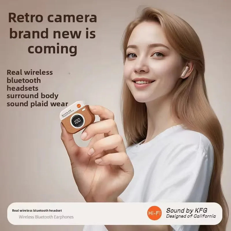 TWS Wireless Retro Earphone Sound By KFG ENC DT3 360°ACS 5.4 Bluetooth With Touch Control LED Power Display Sports Headset Gift