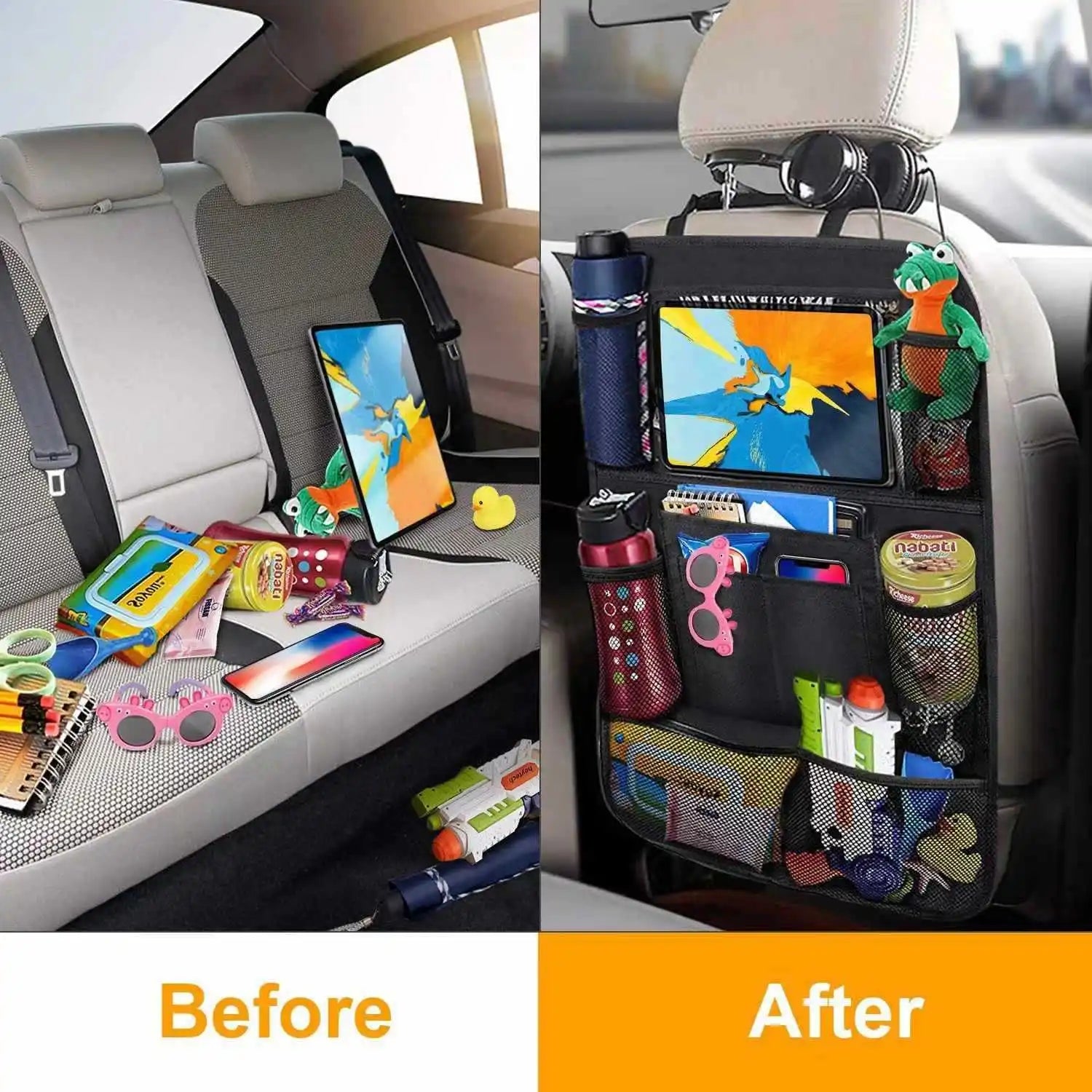 Universal Waterproof Car Back Seat Organizer with Tablet Holder,Multi-Pocket Kids Travel Storage Bag Car Interior Accessories