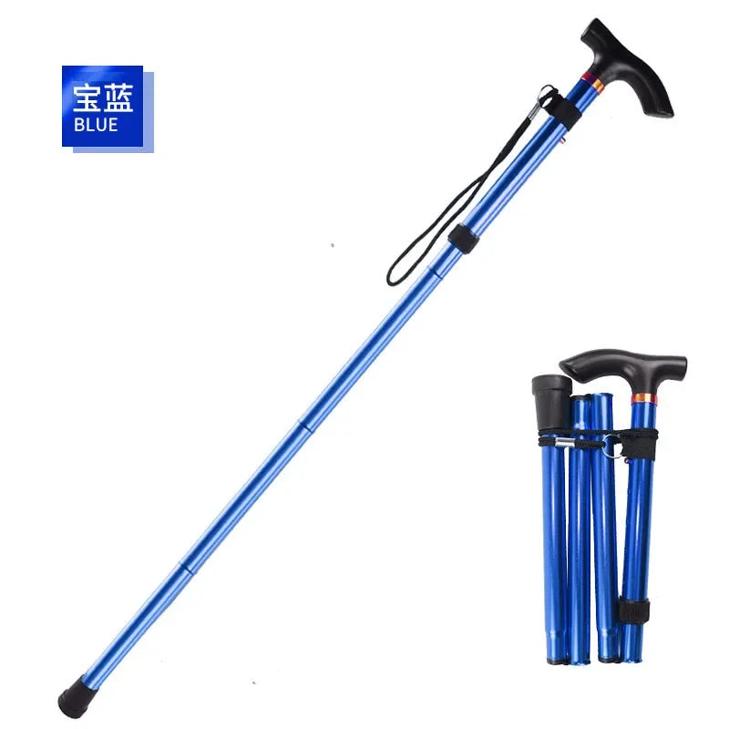 Portable Folding Walking Cane 5 Level Height Adjustable Walking Stick with Wrist Strap Lightweight Travel Mobility Aid