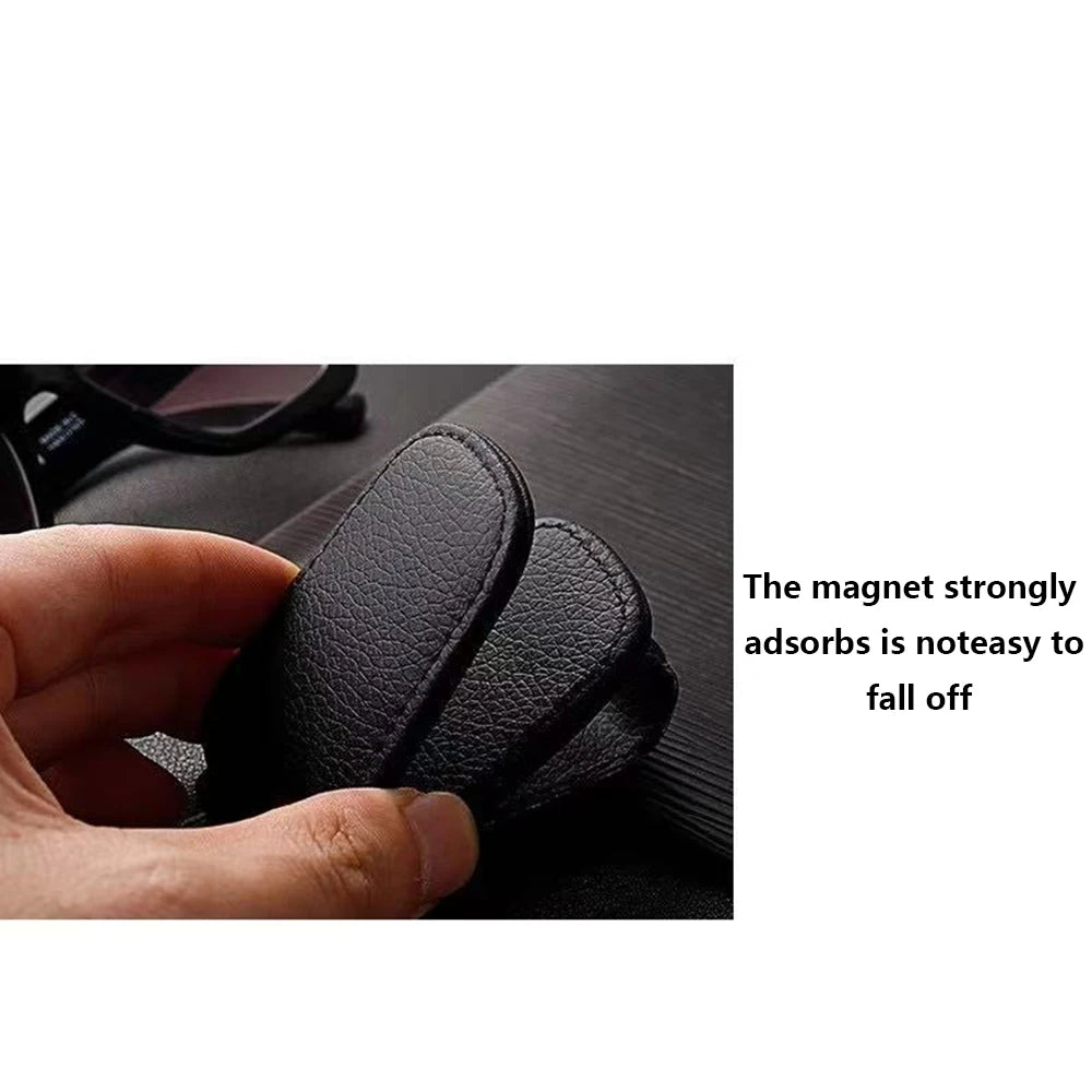 Magnetic Leather Car Sunglasses Holder, Universal Sun Visor Glasses Clip Card Ticket Storage Box Auto Interior Accessories 1PCS