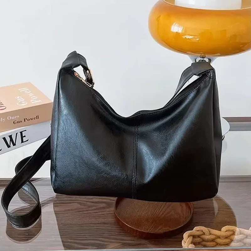 PU Leather Commuter Fashion Vintage Casual Tote Bag Maillard Stylish Crossbody Bags for Women Texture Large Capacity Temperament