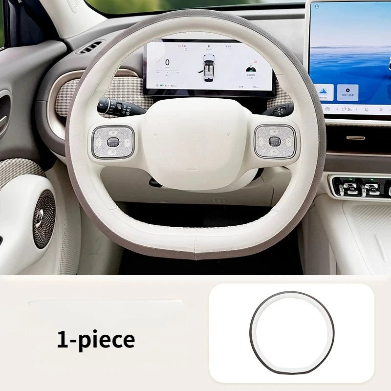 For 2026 GWM ORA 5 Steering Wheel Cover Dual Color Brown White PU Leather Grip Anti-Slip Breathable All Season Protective Cover