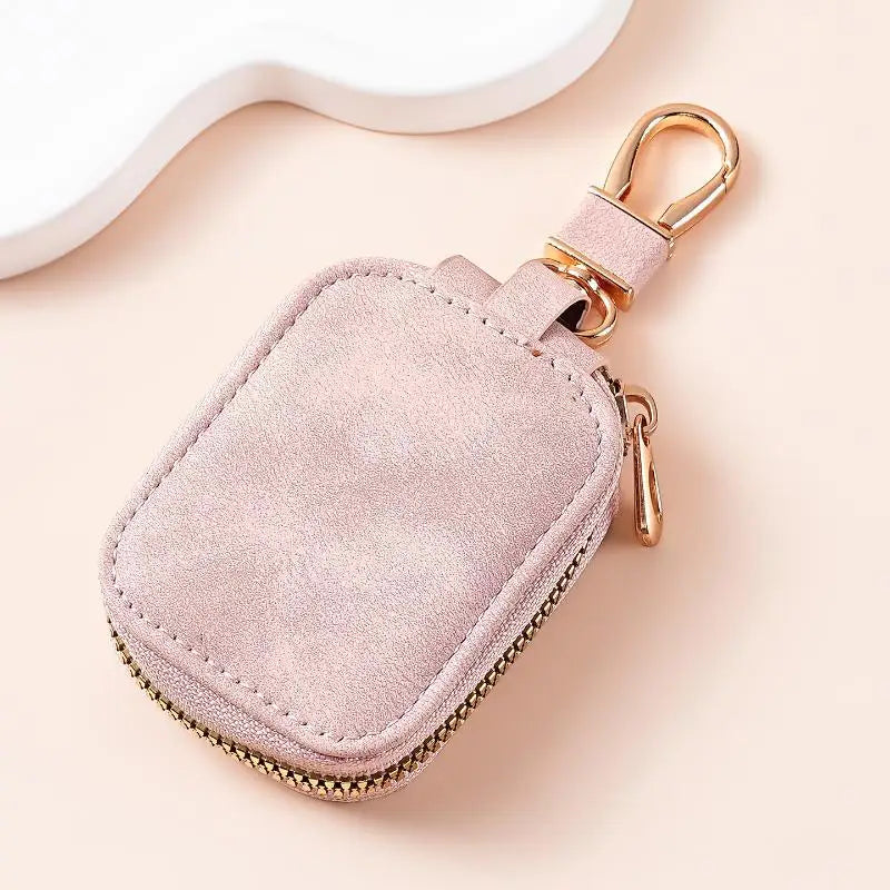 Durable Metal Carabiner Suede Zipper Key Case Soft Touch Portable Storage Pouch For Car Keys Bluetooth Earbuds Outdoor Travel