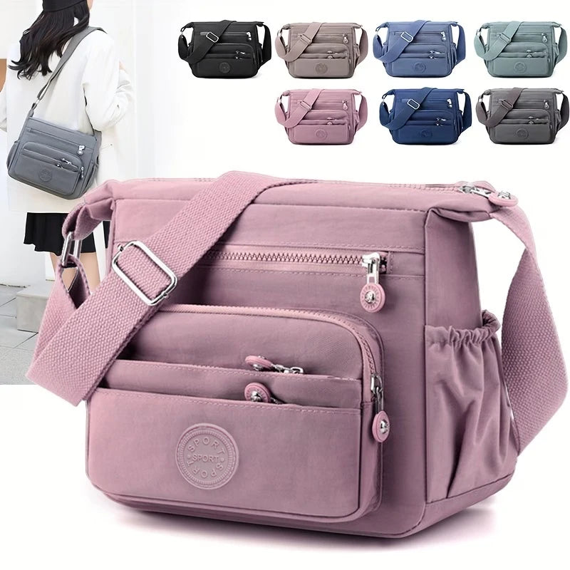 Breathable Multi-compartment Crossbody Bag Stylish Water-resistant Nylon Shoulder Purse, Lightweight Design for Everyday Use