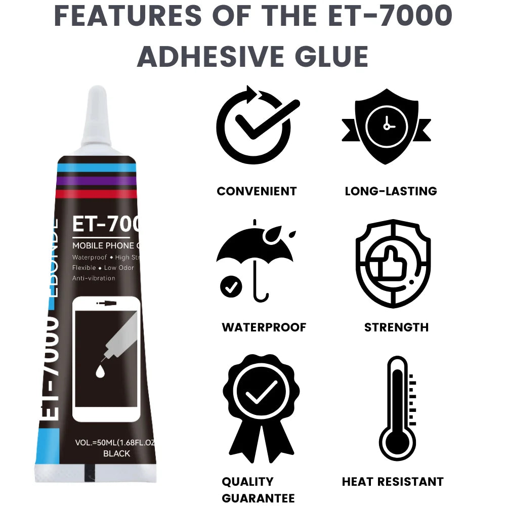 Black T7000 Anti-Vibration Phone Repair Electronic Component Contact Adhesive T-7000 Battery Back Glass High Strength Soft Glue