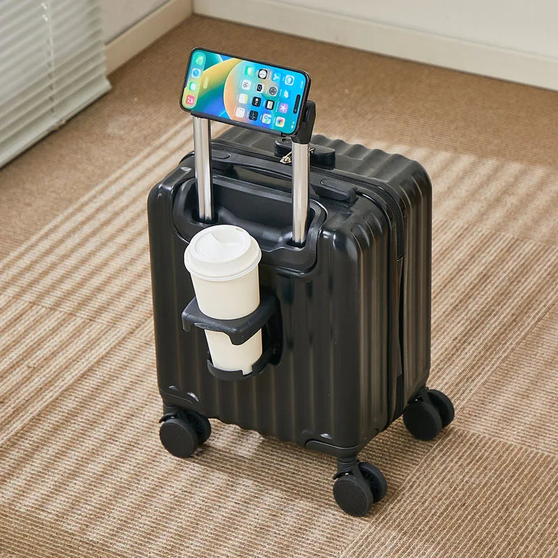 14-Inch Carry-On Suitcase with 3-Section Pull Rod Mobile Phone Holder And Cup Holder Lightweight Travel Luggage Handbag Suitcase