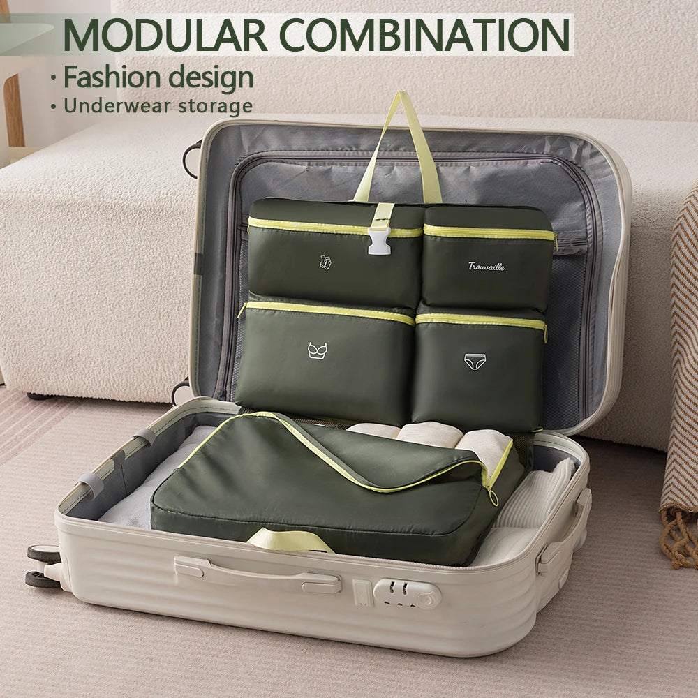 Seven-in-One Travel Organizer Bag for Luggage, Clothing, Underwear, and Undergarments - Travel Bag with Divided Compartments for