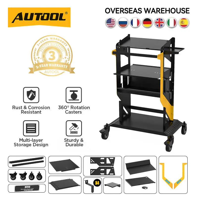 AUTOOL T22 Tier Tool Cart Car Repair Workshop Auxiliary Equipmen Toolbox Storage Heavy Duty Cart Tool Lockable Casters