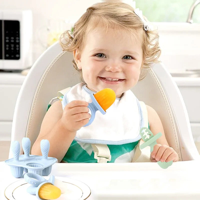 4/6 Cavity New Baby Teething Ice Cream Stick Mold Perfect for Freezing Milk Homemade Popsicles Summer Kitchen DIY Ice Cream Mold