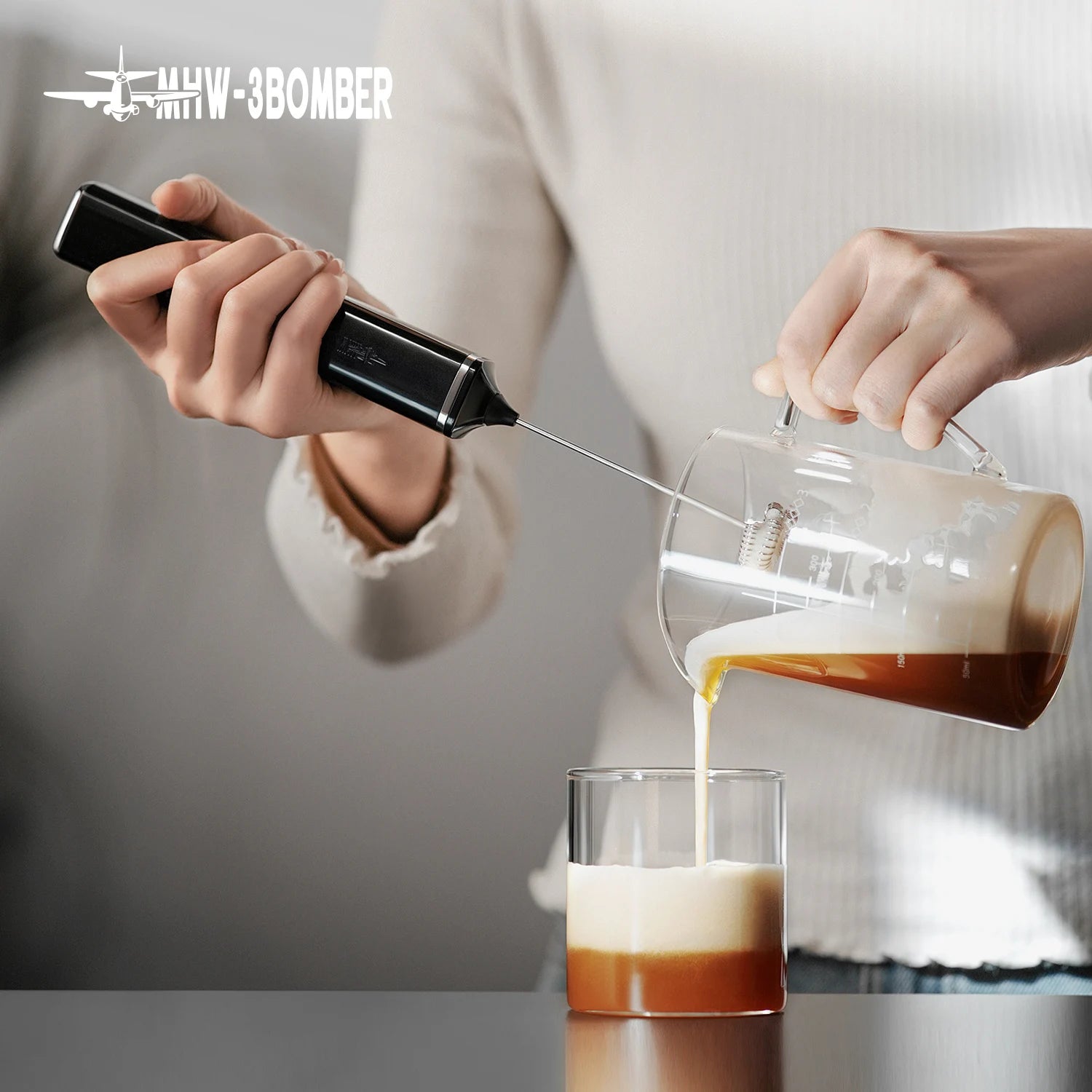 MHW-3BOMBER Electric Milk Frother Dual Whisk Heads Handheld Foam Maker Type-c Rechargeable Coffee Latte Cappuccino Mixer