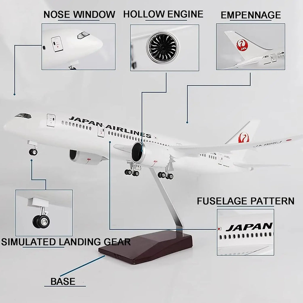 43cm Model Airplane 787 B787Japan Air Aircraft Resin Plane Models With Led Lights Collectible Aircraft kids toys Collected Gift