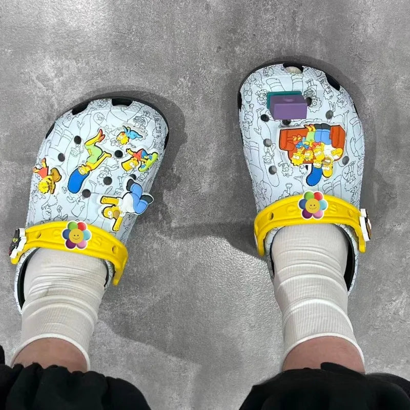 The Simpsons Homer Marge Lisa Flip-Flops Creative High-Style Cartoon Figure Shoes Floral Unisex Soft-Soled Non-Slip Beach Shoes