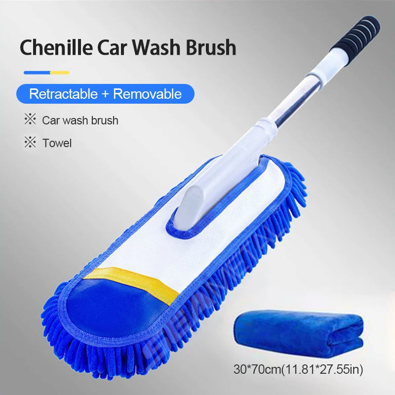 SEAMETAL Scalable Car Washing Mop Long Handle Cleaning Brush Ultra-Soft Chenille Auto Dust Removal for Car Detailing Wash Tool