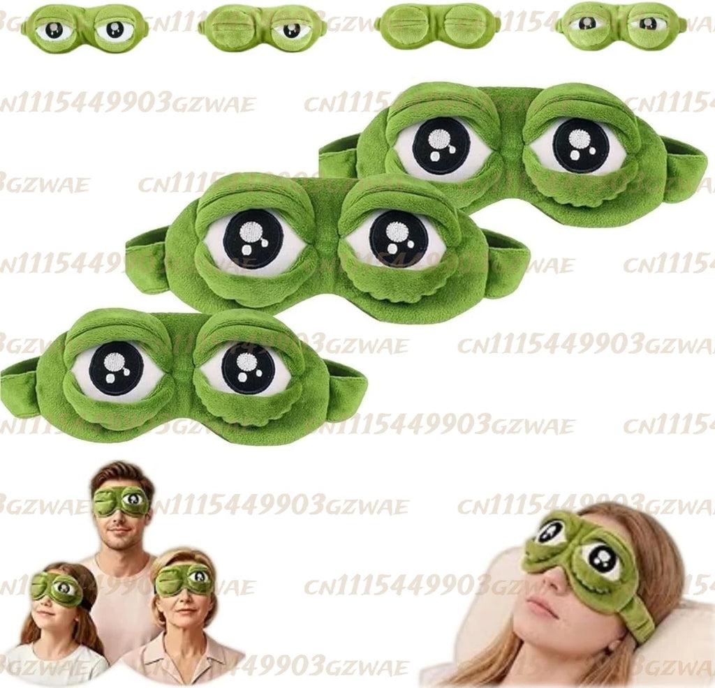 Frog Eye Mask for Sleeping, 3D Frog Sleep Mask with Adjustable Eyelids, Funny Plush Blackout Eye Mask, Soft Contoured Sleep Mask