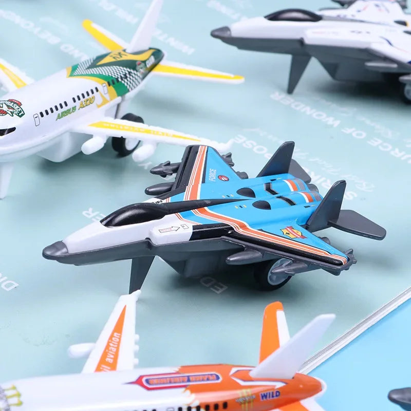 8pcs/set Mini Alloy Metal Airplane Model Plane Diecast Fighter Skipper Aircraft Toy for Boy Pull Back Vehicles Christmas Gifts