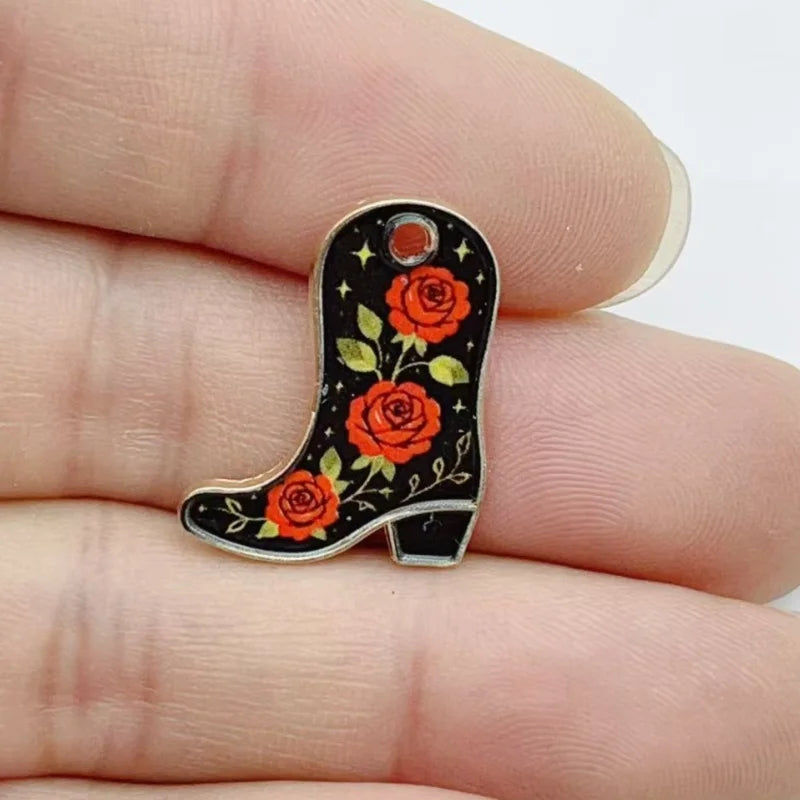 10 pcs Color Printed Cowboy Boots Alloy Pendant European and American DIY Jewelry Accessories Spot Wholesale