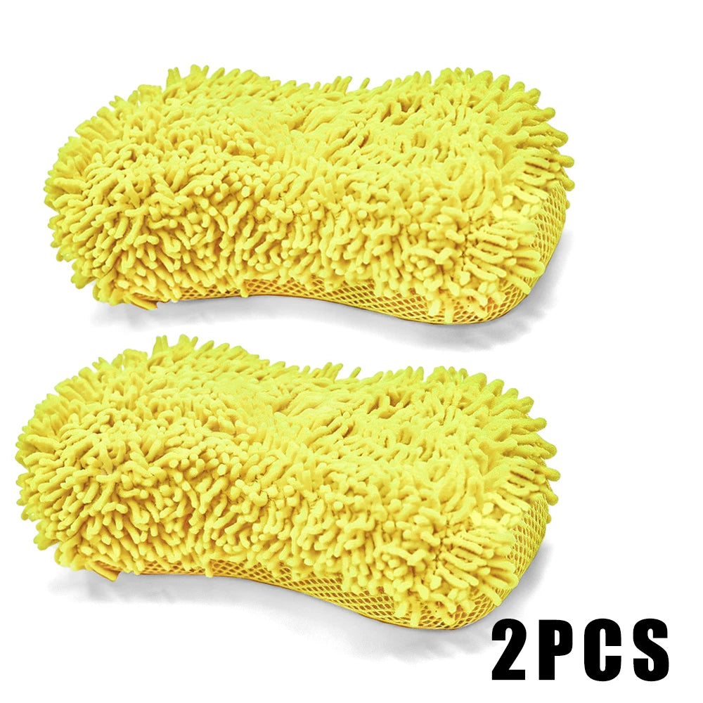 Chenille Microfiber Car Wash Sponge 8-Shape Scratch Free High Foam Super Absorbent Mesh Back Auto Detailing Cleaning Tools